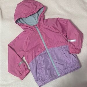 Toddler Pink and Light Purple Hooded Fleece-Lined Rain Jacket